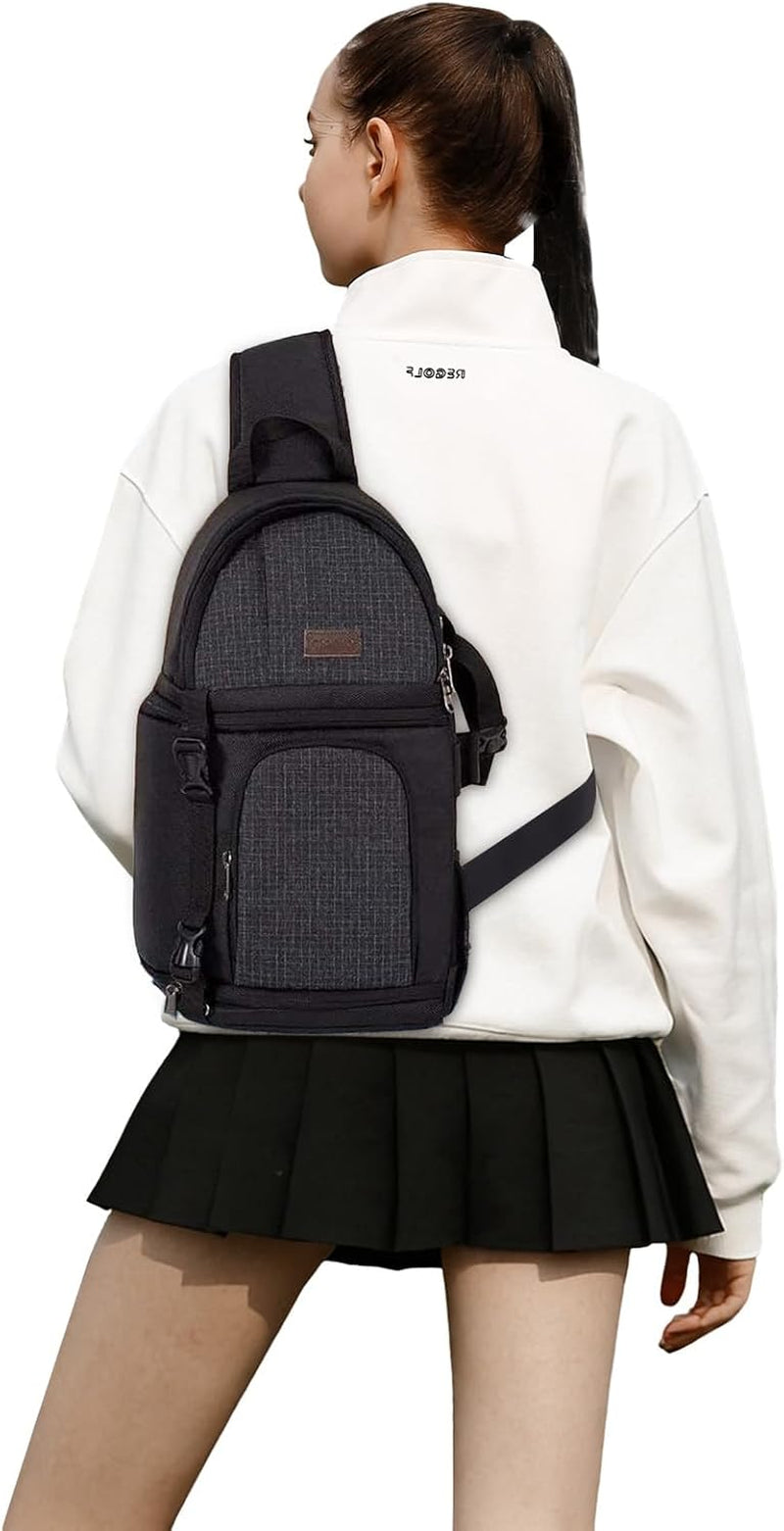 Camera Sling Bag, Dslr/Slr/Mirrorless Camera Case Shockproof Photography Camera Backpack with Tripod Holder & Removable Modular Inserts Compatible with Canon/Nikon/Sony/Fuji, Black