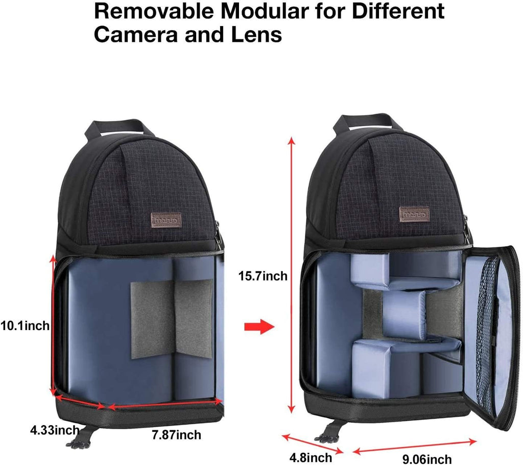 Camera Sling Bag, Dslr/Slr/Mirrorless Camera Case Shockproof Photography Camera Backpack with Tripod Holder & Removable Modular Inserts Compatible with Canon/Nikon/Sony/Fuji, Black