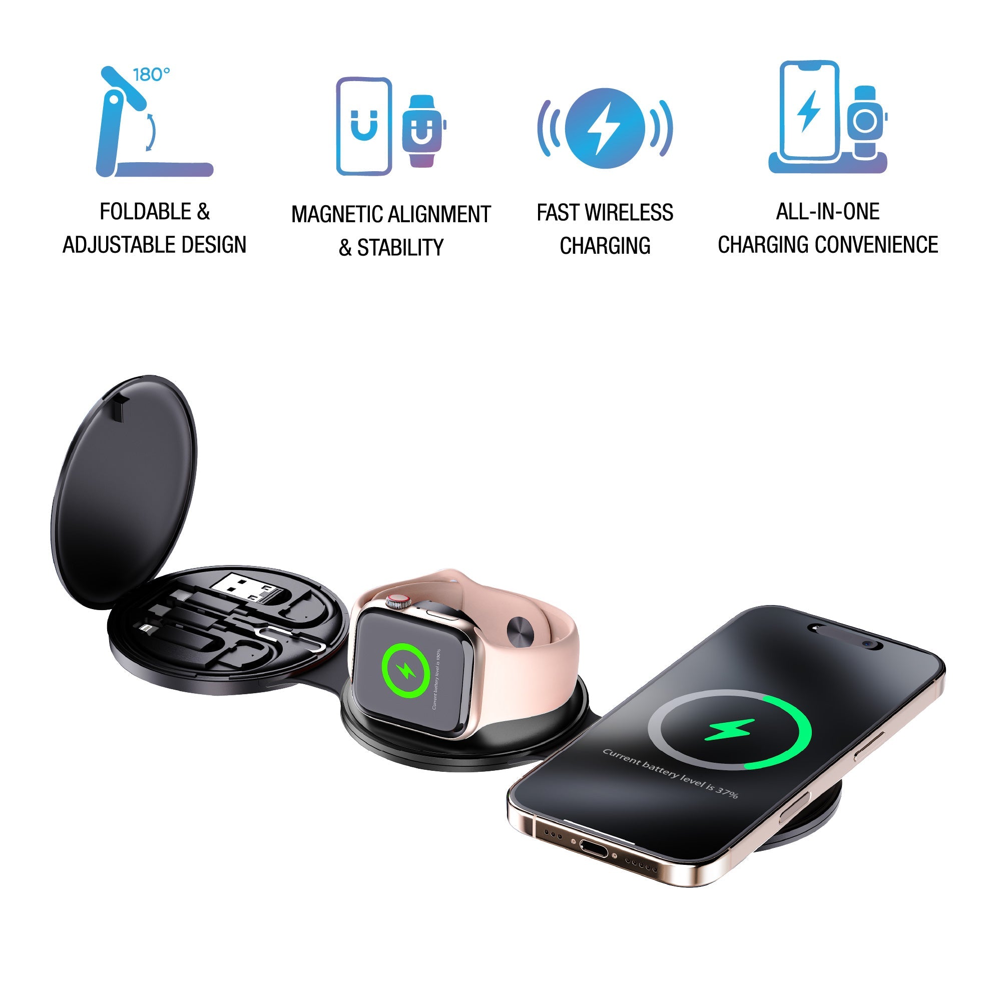 Complete Wireless Charging & Comfort Bundle – Sip & Charge 2-in-1 Mug Warmer + 5-in-1 Folding Charging Station